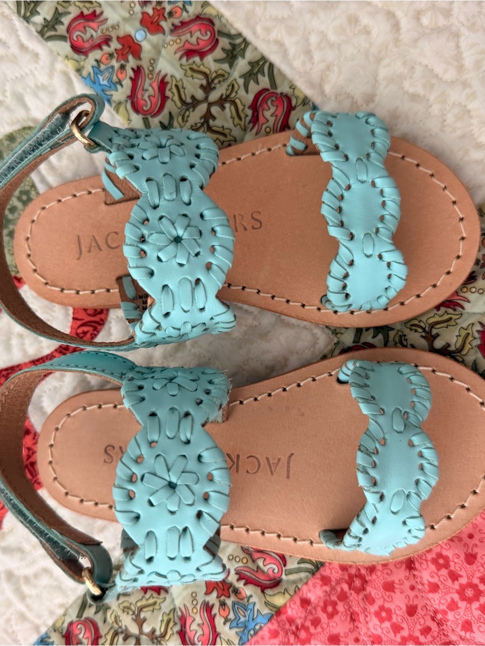 Jack Rogers Girls' Turquoise Braided Leather Sandals